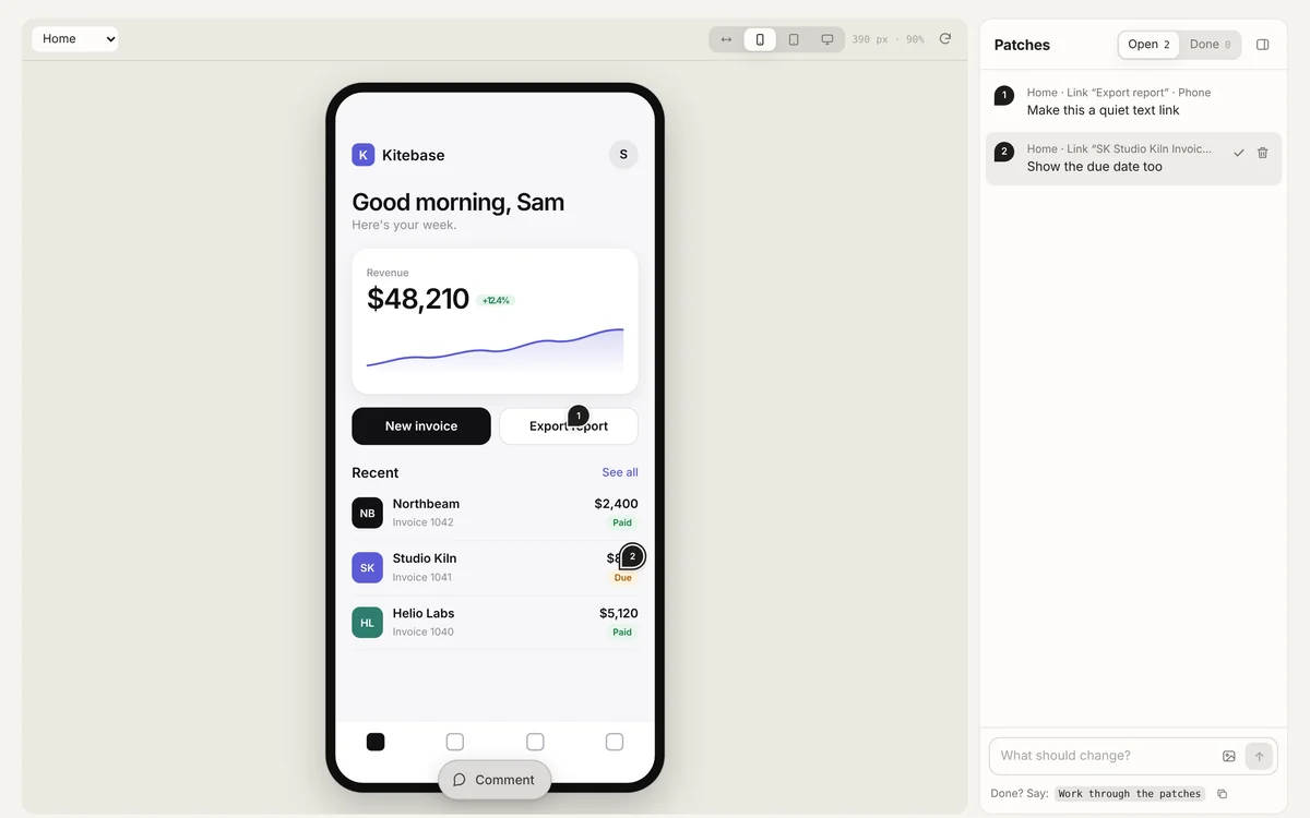 App review with pinned patches